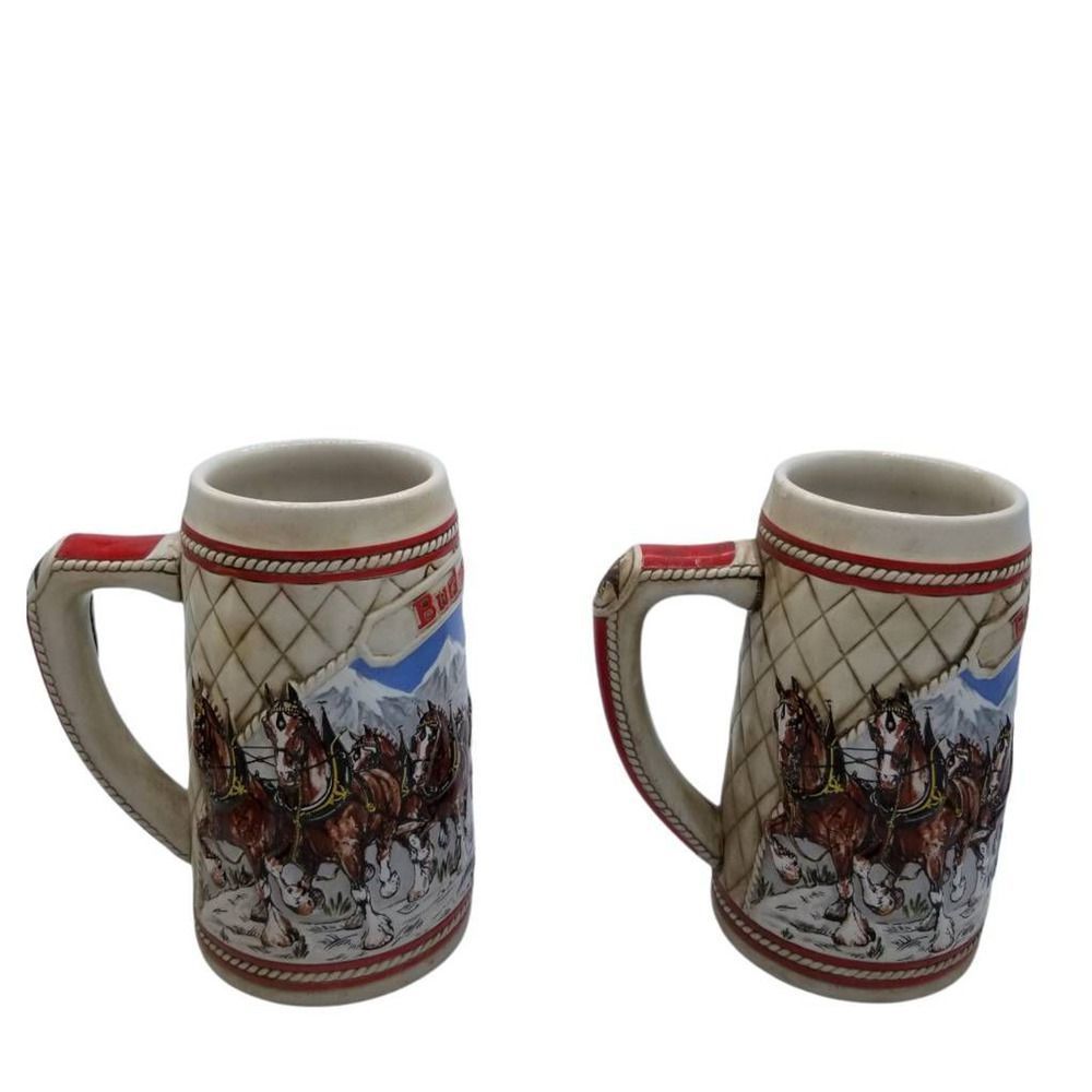 Budweiser Anheuser Busch 2 Clydesdales Collectible Steins Tankards Ltd Ed 1985